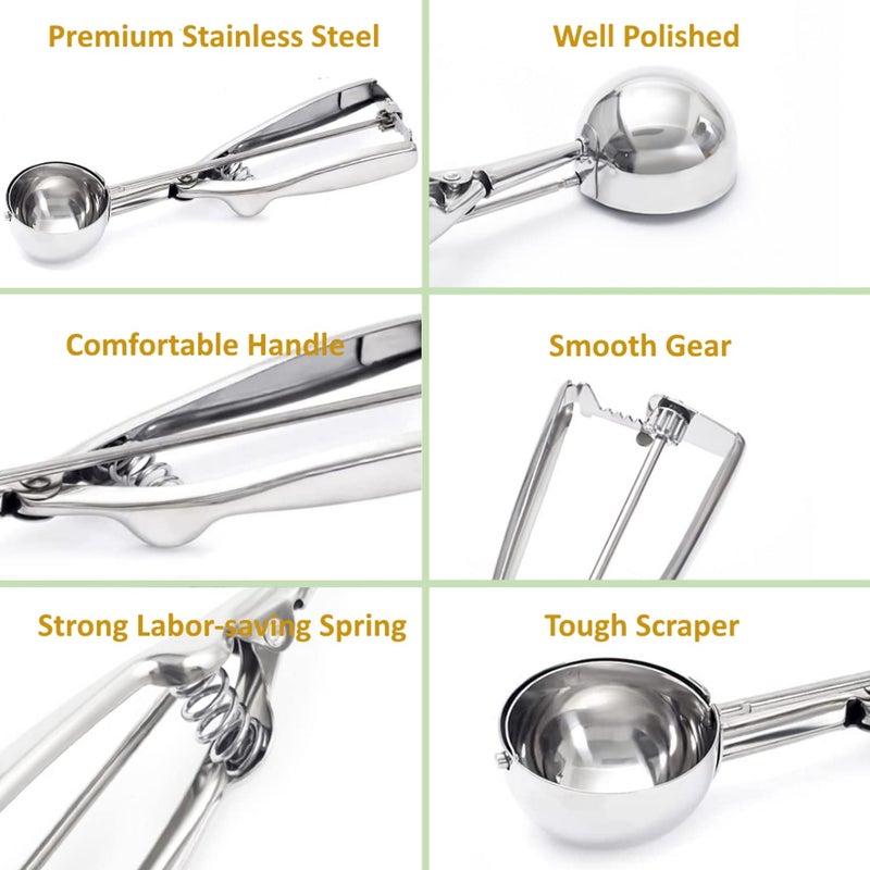 OSHLANT Ice Cream Scoop 3Pcs Cookie Scoop Set 18/8 Stainless Steel Cookie Dough Scoop Cookie Scoops For Baking Set Of 3 Ice Cream Scooper With Trigger Release Cookie Scooper For Baking Cupcake Scoop - Image 3