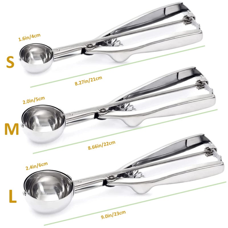 OSHLANT Ice Cream Scoop 3Pcs Cookie Scoop Set 18/8 Stainless Steel Cookie Dough Scoop Cookie Scoops For Baking Set Of 3 Ice Cream Scooper With Trigger Release Cookie Scooper For Baking Cupcake Scoop - Image 2