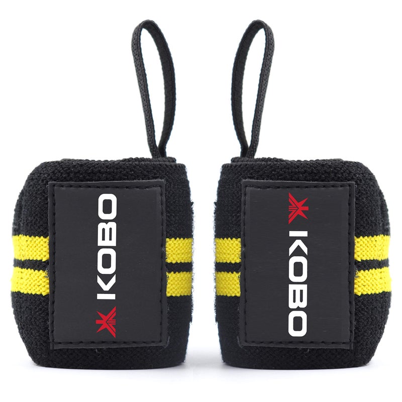 Kobo WTA-04 Black Yellow Wrist Wraps with Thumb Loop Professional Wrist Support Braces for Men & Women Weight Lifting Cross FitnessPower Lifting Strength Training (Black-Yellow) - Image 4