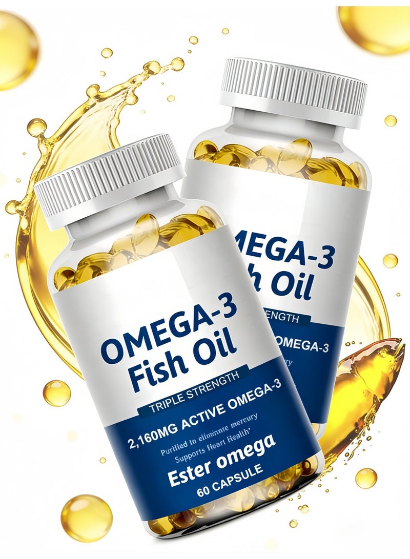 Omega Triple Strength Omega-3 Deep Sea Fish Oil Softgels (2-Pack) | 2160mg | Supports Heart Health, Joint Comfort & Memory Enhancement | One Per Day, Suitable for the Whole Family - Image 4
