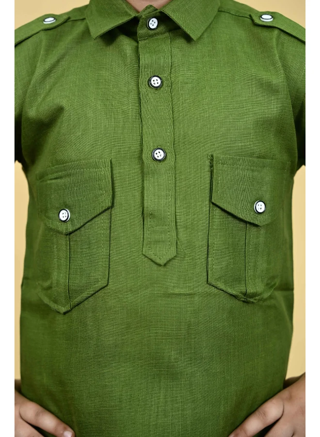 BT DEZINES Boys Mehandi Cotton Blend Kurta and Salwar Set