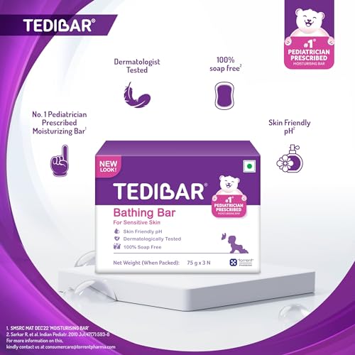 Tedibar Moisturising Baby Bathing Bar (75gx3) with Skin Friendly PH|100% Soap Free|Dermatologically Tested x Pack of 3 - Image 5