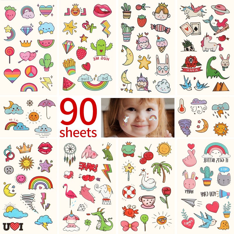 Metker Temporary Tattoos for Kids - 90 Sheets 1000+ Designs | Waterproof Temporary Tattoos toys for Birthday Party Favors, Group Activities | Educational & Safe Skin Art - Image 1