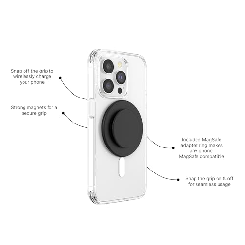 PopSockets Phone Grip for MagSafe with Kickstand, Magnetic Stand, Swappable Top, Secure Hold for iPhone MagSafe Cases, Phone & Tablet Grip - Black - Image 2
