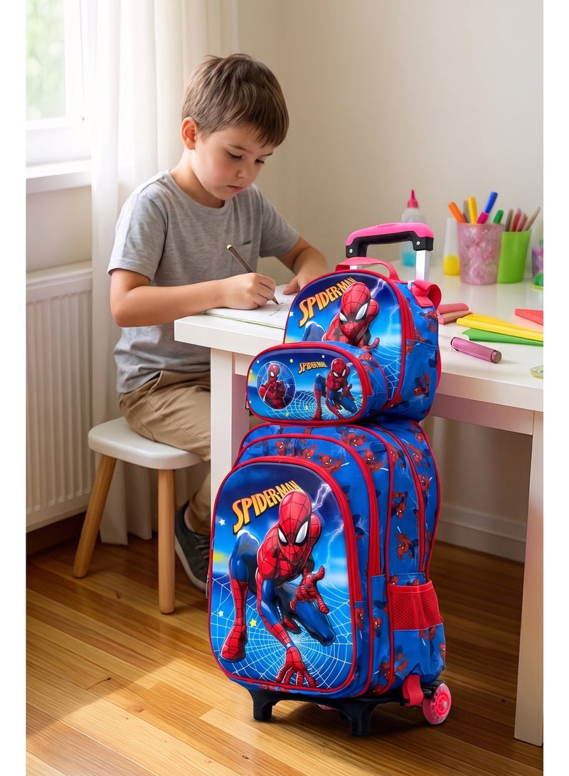 ZAAPPY Spiderman Kids 3 Pcs Set (Trolly School Bag, Lunch Bag, Pencil Pouch)  Rolling Backpack with Wheels, Convertible School Trolley Bag with Large Capacity, Side Pockets - Image 2