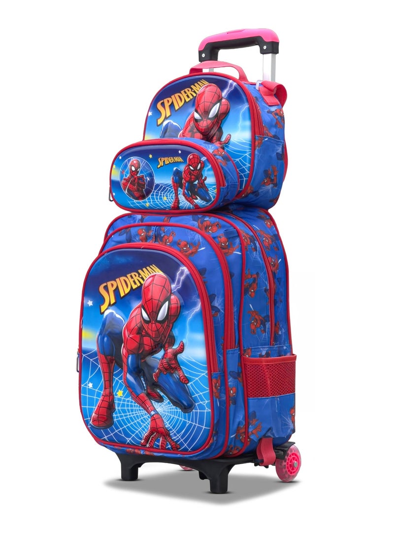 ZAAPPY Spiderman Kids 3 Pcs Set (Trolly School Bag, Lunch Bag, Pencil Pouch)  Rolling Backpack with Wheels, Convertible School Trolley Bag with Large Capacity, Side Pockets - Image 1