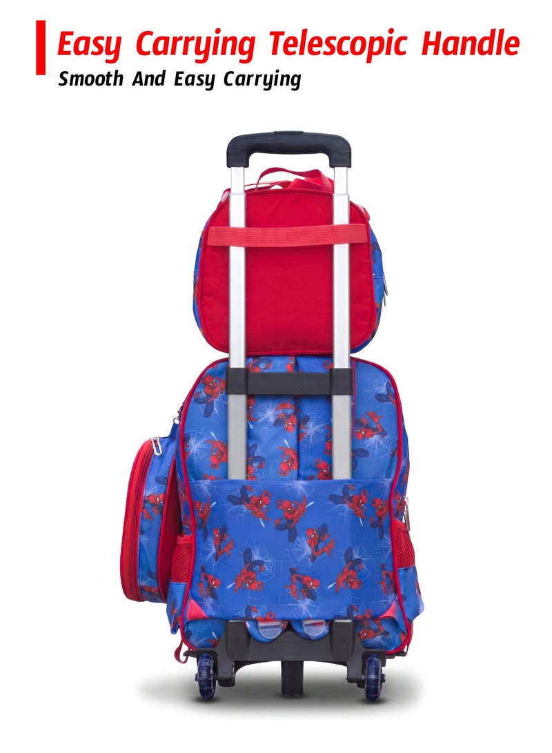 ZAAPPY Spiderman Kids 3 Pcs Set (Trolly School Bag, Lunch Bag, Pencil Pouch)  Rolling Backpack with Wheels, Convertible School Trolley Bag with Large Capacity, Side Pockets - Image 4