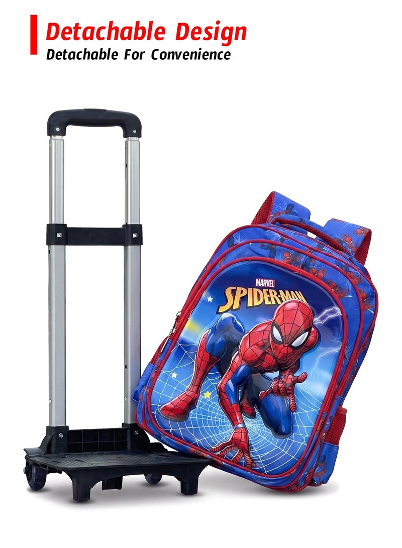 ZAAPPY Spiderman Kids 3 Pcs Set (Trolly School Bag, Lunch Bag, Pencil Pouch)  Rolling Backpack with Wheels, Convertible School Trolley Bag with Large Capacity, Side Pockets - Image 5
