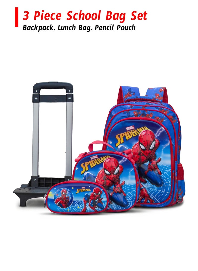 ZAAPPY Spiderman Kids 3 Pcs Set (Trolly School Bag, Lunch Bag, Pencil Pouch)  Rolling Backpack with Wheels, Convertible School Trolley Bag with Large Capacity, Side Pockets - Image 3