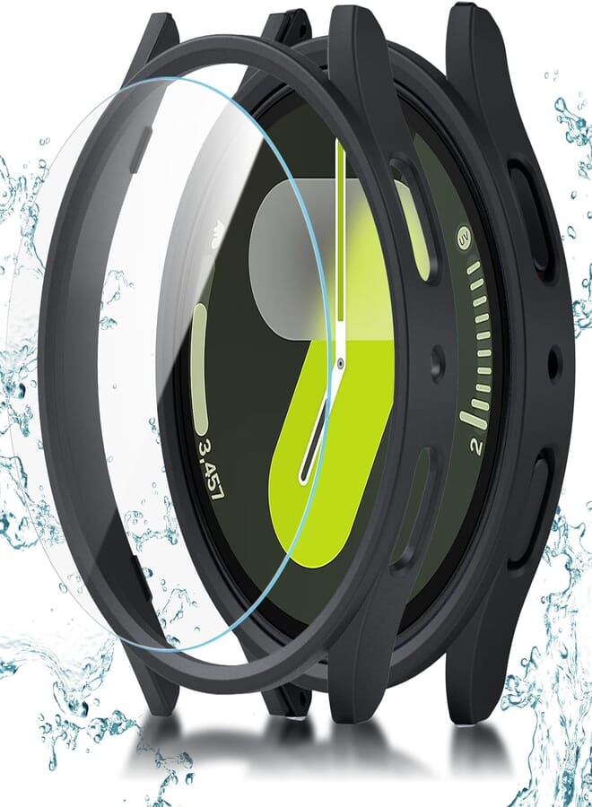 Next Next Store Compatible with Samsung Galaxy Watch 7 40mm Case, Hard PC Edge with Tempered Glass Cover Shockproof Anti-Scratch Protective Case for Men Women (Black)