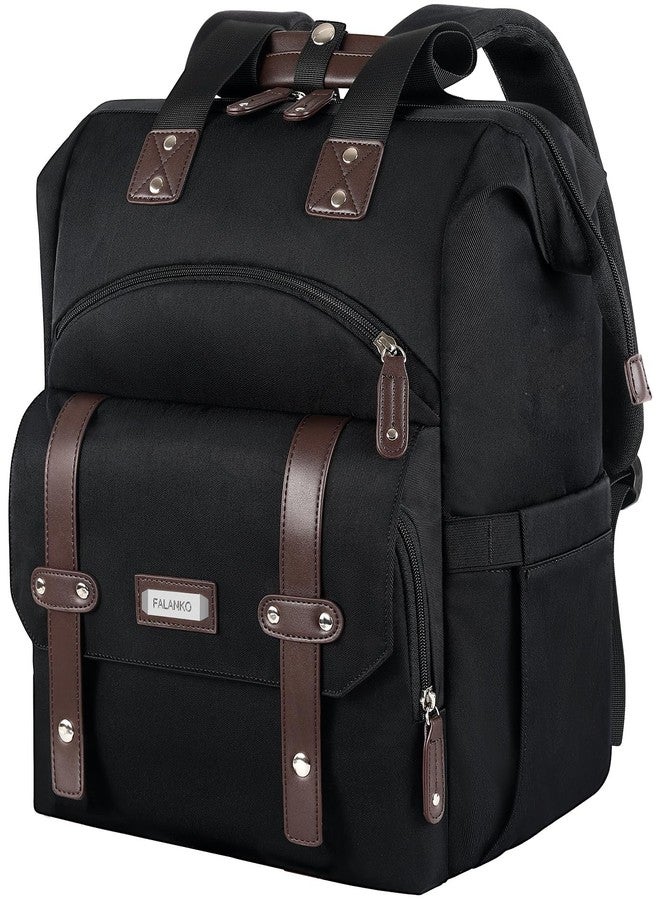 FALANKO Laptop Backpack For Women, Work Doctor Teacher Nurse Wide Open College 15.6 Inch Laptops Backpack Purse Travel Water Resistant RFID Computer Bag for Men Women Black - Image 1