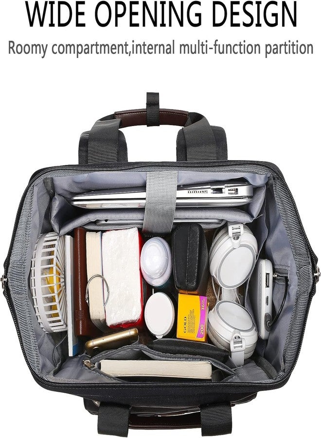 FALANKO Laptop Backpack For Women, Work Doctor Teacher Nurse Wide Open College 15.6 Inch Laptops Backpack Purse Travel Water Resistant RFID Computer Bag for Men Women Black - Image 3