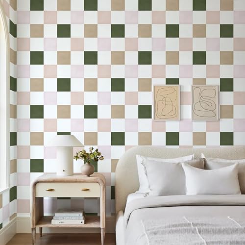 Ismoon Wall Paper Peel and Stick Modern Plaid Wallpaper 17.3" x 78.7" Green and White Mosaic Checkered Wallpaper Geometric Contact Paper for Bathroom Cabinets and Drawers Decor - Image 4