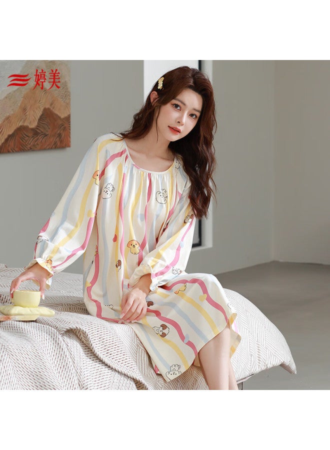 Gracewell Anti-mite Antibacterial Pure Cotton Nightgown Women With Chest Pad Medium And Long Dress Home Service Women's Pajamas XL - Image 2
