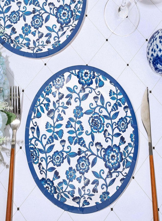 JarThenaAMCS 40Pcs Blue White Floral Paper Plates Chinoiserie Flowers Disposable Plates Spring Summer Decorative Tableware for Wedding Birthday Holiday Party Decor Supplies - Image 3