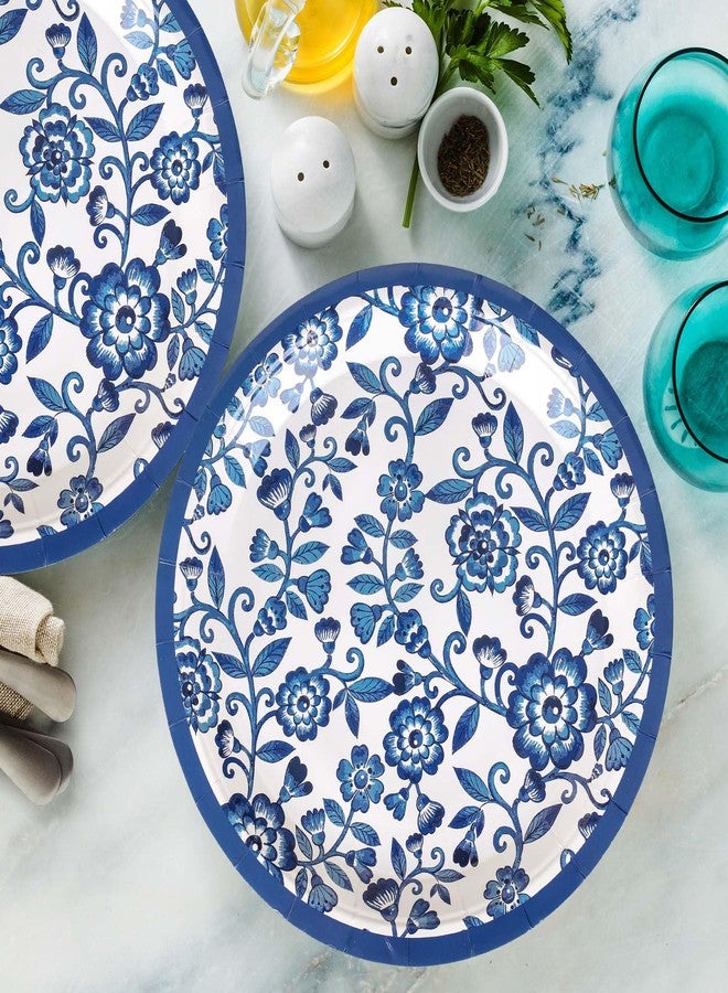 JarThenaAMCS 40Pcs Blue White Floral Paper Plates Chinoiserie Flowers Disposable Plates Spring Summer Decorative Tableware for Wedding Birthday Holiday Party Decor Supplies - Image 4