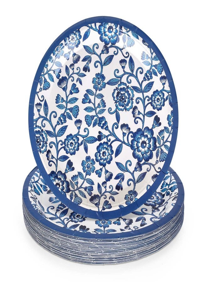JarThenaAMCS 40Pcs Blue White Floral Paper Plates Chinoiserie Flowers Disposable Plates Spring Summer Decorative Tableware for Wedding Birthday Holiday Party Decor Supplies - Image 1