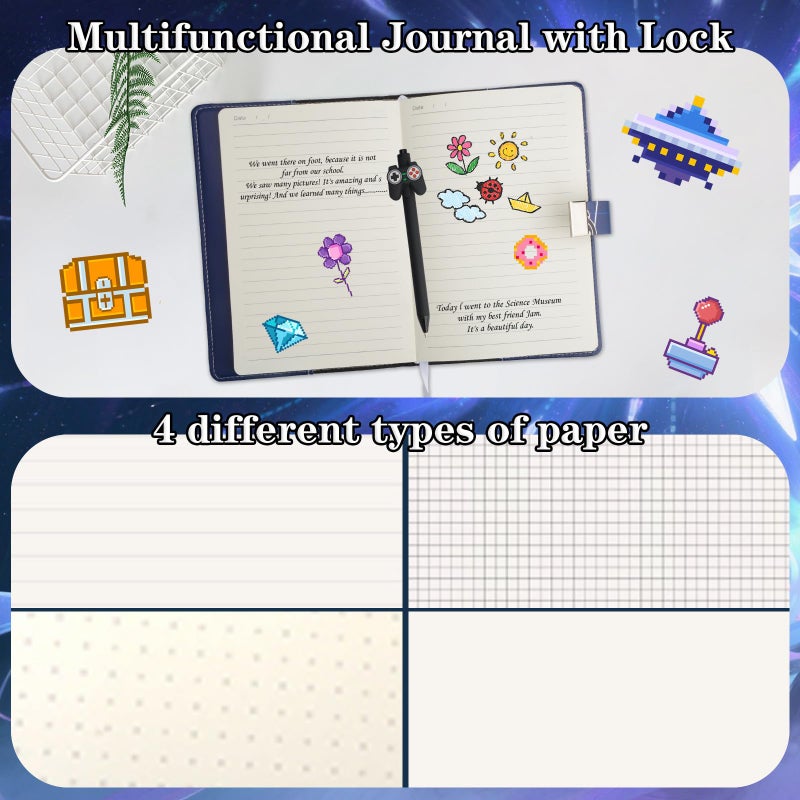 Purtarly Video Game Diary with Lock for Boys Ages 8-12, Game Journal with Lock, Diary Easter Gifts for Boys Teen Boy 10-18, Birthday Gifts for Kids Journal with Pen, Gaming Notebook for Teenages 12 13 14 15 16 Year Old - Image 3
