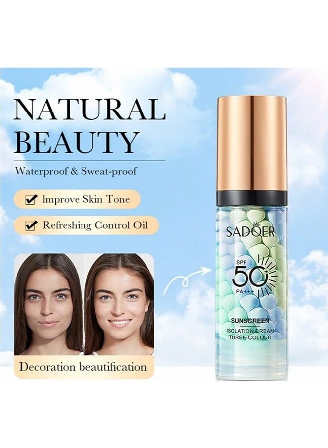 Isolation Cream Invisible Pore, Three Color Sunscreen lotion SPF50, Cover Acne Marks Contour Isolation Cream, Color Corrector,  Oil Control Moisturizing Make ​For All Skin Green 40g