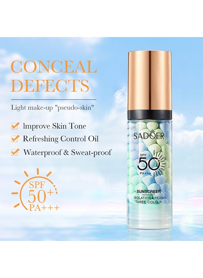Isolation Cream Invisible Pore, Three Color Sunscreen lotion SPF50, Cover Acne Marks Contour Isolation Cream, Color Corrector,  Oil Control Moisturizing Make ​For All Skin Green 40g