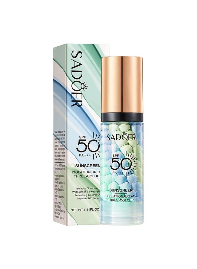 Isolation Cream Invisible Pore, Three Color Sunscreen lotion SPF50, Cover Acne Marks Contour Isolation Cream, Color Corrector,  Oil Control Moisturizing Make ​For All Skin Green 40g