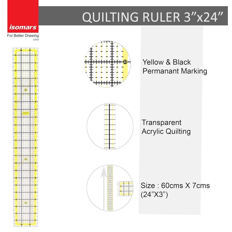 Isomars Garment Patchwork Quilting Ruler 3X24 Quilting Ruler for Fashion Designing - Image 2