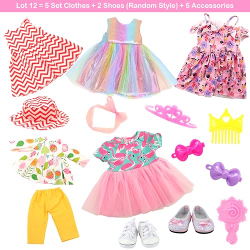 BARWA 18 inch Doll Clothes and Accessories 5 Sets Clothes Dress Outfits with 2 Pairs Shoes for 18 Inch Dolls - Image 5