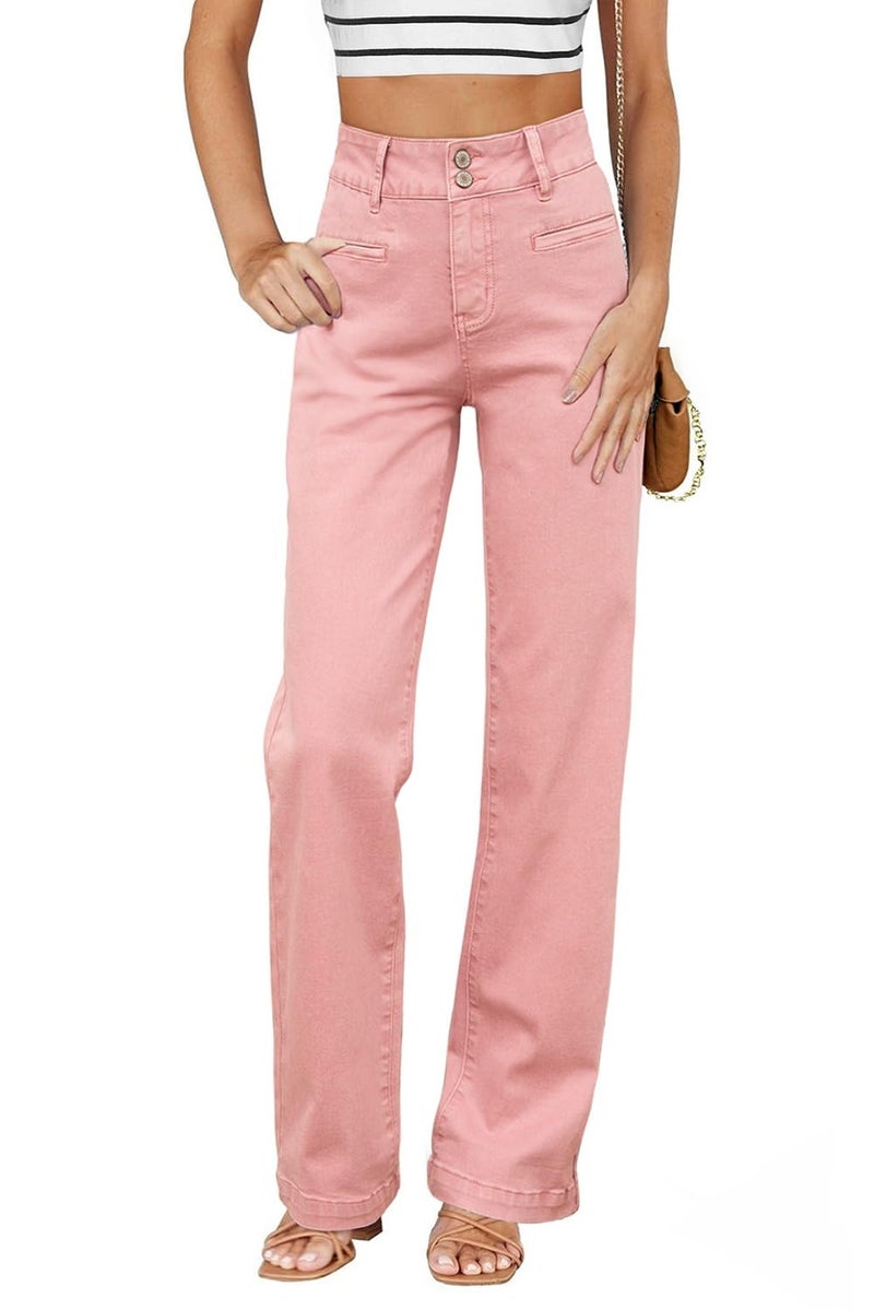 Sidefeel Jeans for Women Trendy High Waisted Stretchy Straight Leg Zimbaplatinum Loose Wide Leg Denim Pants Pink Size 4 - Image 1