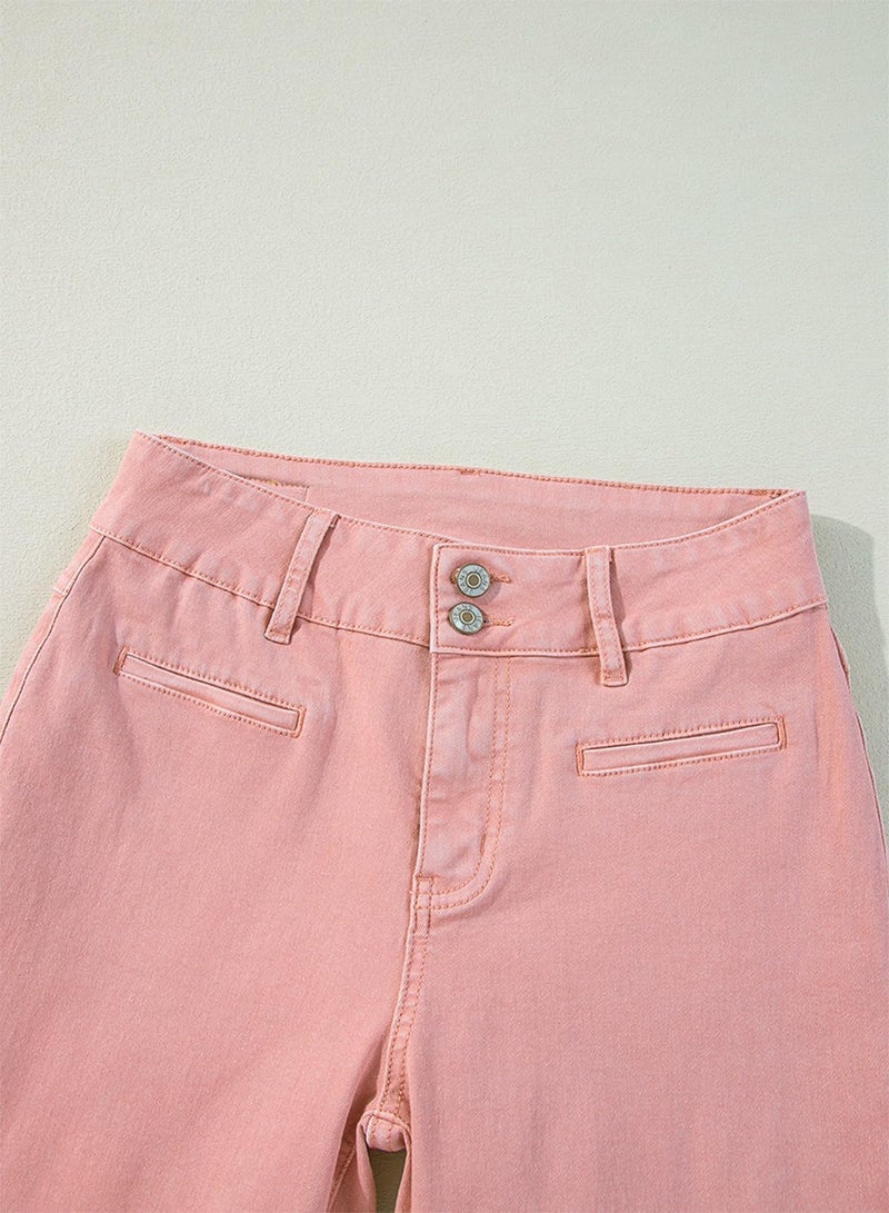 Sidefeel Jeans for Women Trendy High Waisted Stretchy Straight Leg Zimbaplatinum Loose Wide Leg Denim Pants Pink Size 4 - Image 3
