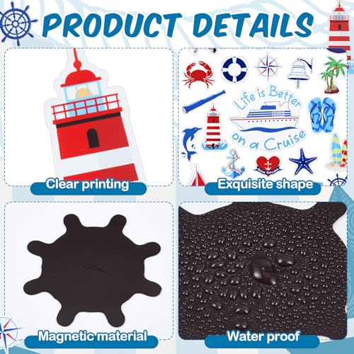 Leumoi 27 Pcs Nautical Cruise Door Magnets Decorations Funny Cruise Ship Door Magnets Magnetic Reusable Magnet for Cabin Ship Carnival Refrigerator Office Car Accessories - Image 5
