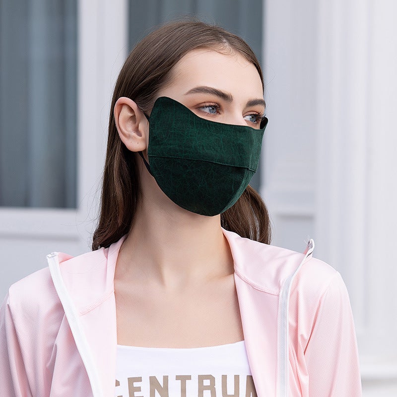 Luxury Silk Face Mask Adjustable Breathable Green Moire Green Moire