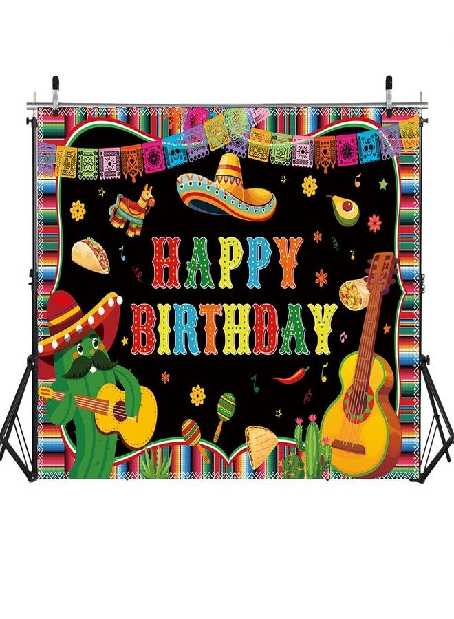 RUYI Mexican Happy Birthday Backdrop 6x4FT Cinco De Mayo Carnival Banner Background Colorful Flags Floral Cactus Mexican Fiesta Party Decorations Photography Supplies - Image 2