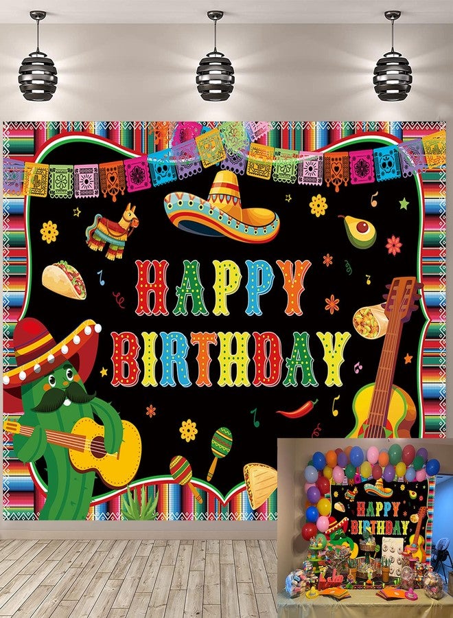 RUYI Mexican Happy Birthday Backdrop 6x4FT Cinco De Mayo Carnival Banner Background Colorful Flags Floral Cactus Mexican Fiesta Party Decorations Photography Supplies - Image 1
