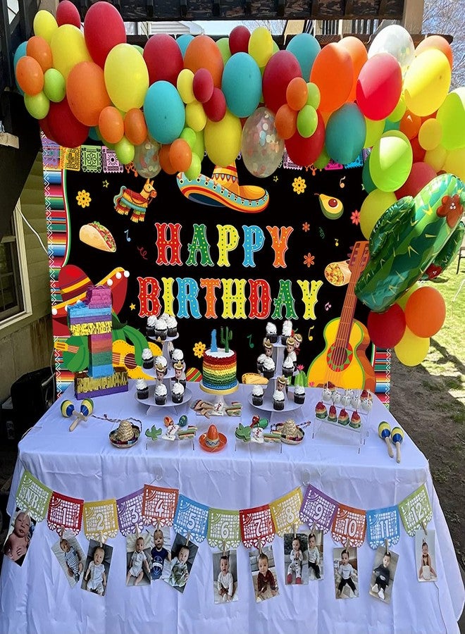 RUYI Mexican Happy Birthday Backdrop 6x4FT Cinco De Mayo Carnival Banner Background Colorful Flags Floral Cactus Mexican Fiesta Party Decorations Photography Supplies - Image 3