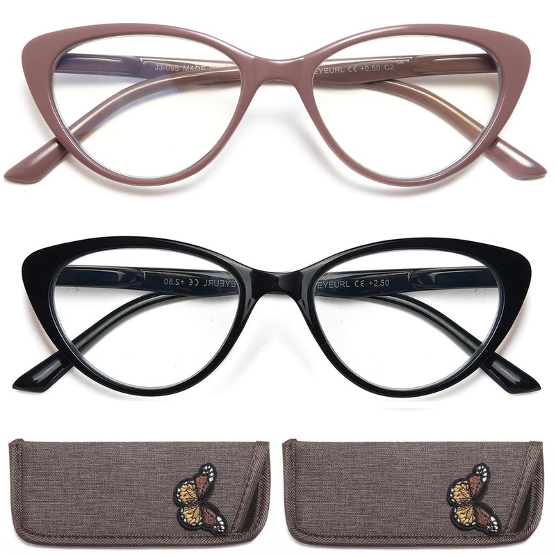 EYEURL Cat Eye Reading Glasses for Women 2 Pack Blue Light Blocking Computer Readers 100 Spring Hinge Anti GlareUV Ray Eyeglasses