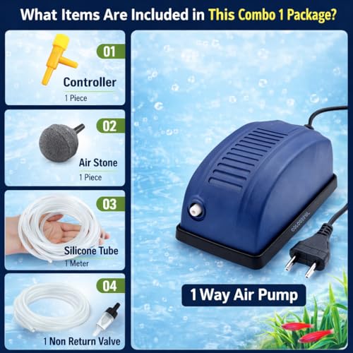 COLOURFUL - Aquarium Air Pump | Mini Aerator/Oxygen Pump for Aquarium Fish Tank or Pond | with Accessories | #208 (1 Way, Combo - 1) - Image 2