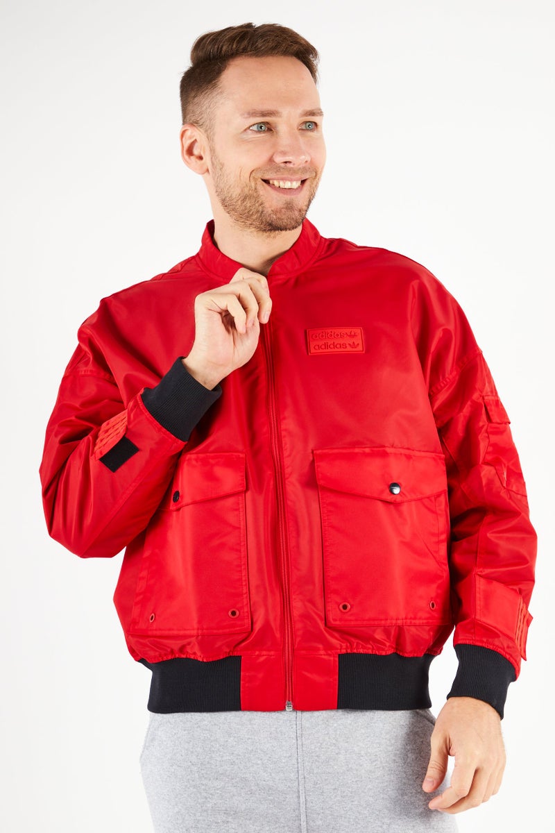adidas Originals Men Sportswear Fit Brand Logo Bomber Jacket, Red - Image 1