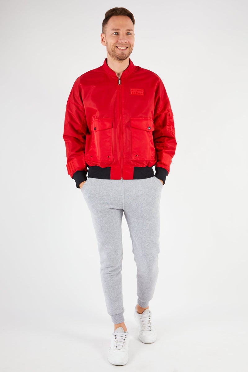 adidas Originals Men Sportswear Fit Brand Logo Bomber Jacket, Red - Image 4