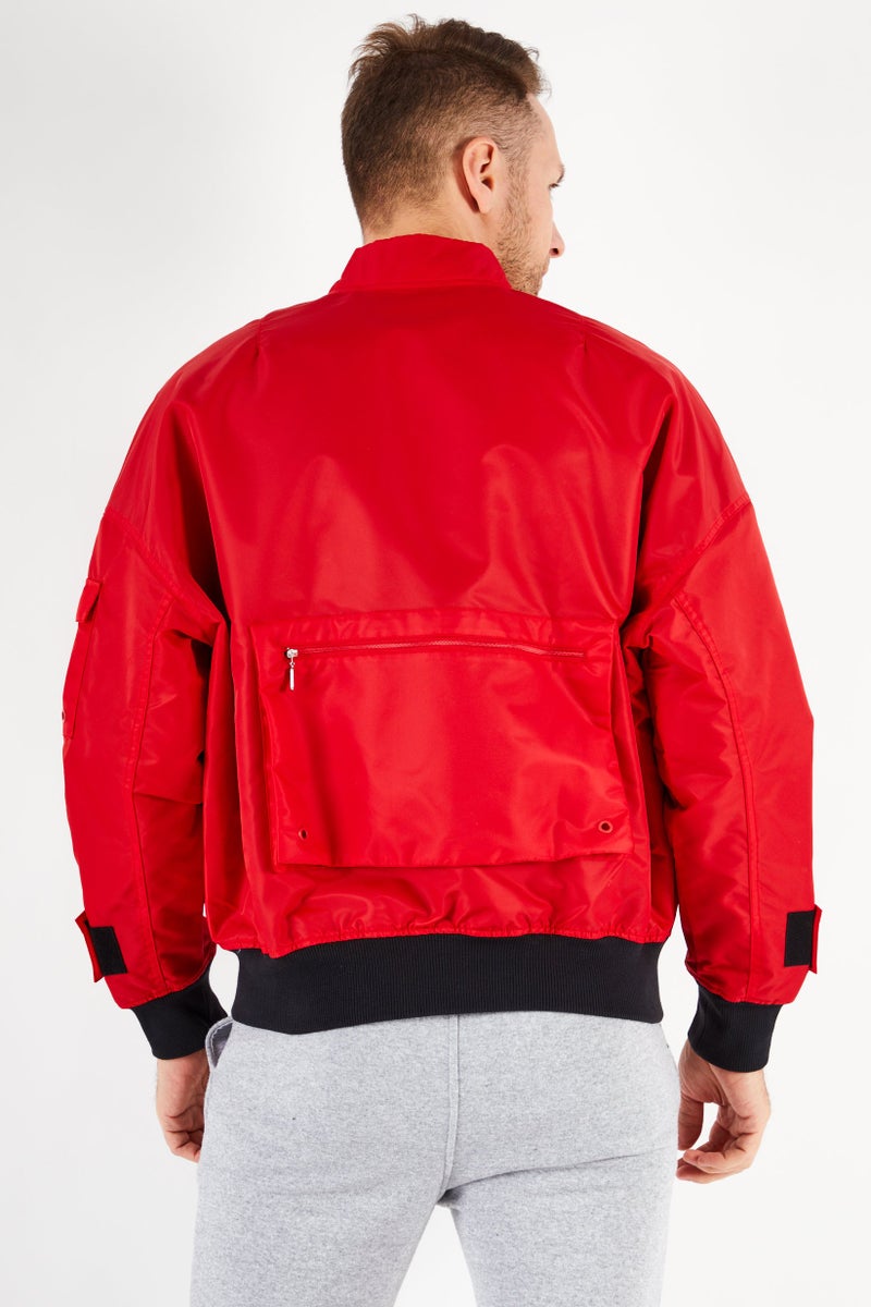 adidas Originals Men Sportswear Fit Brand Logo Bomber Jacket, Red - Image 3