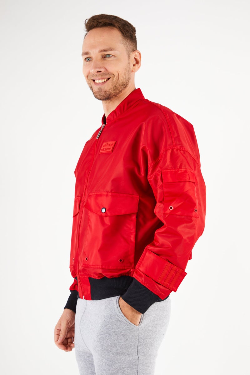 adidas Originals Men Sportswear Fit Brand Logo Bomber Jacket, Red - Image 2