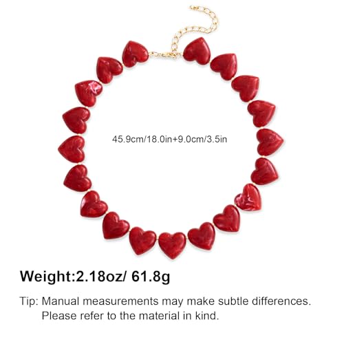 YUJIE Red Heart Choker Necklace for Women, Stylish Acrylic Statement Necklace, Cute Love Heart Pendant Necklace for Christmas - Image 5