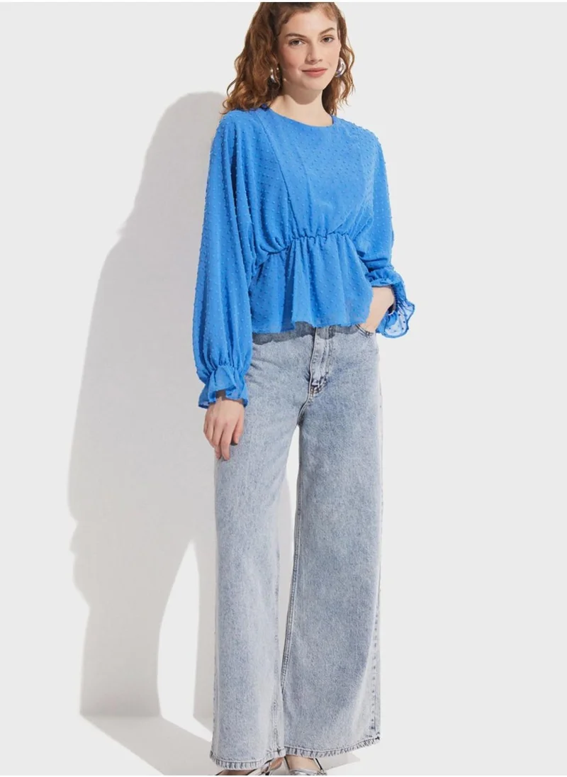 JUNE Tiered Balloon Sleeve Top