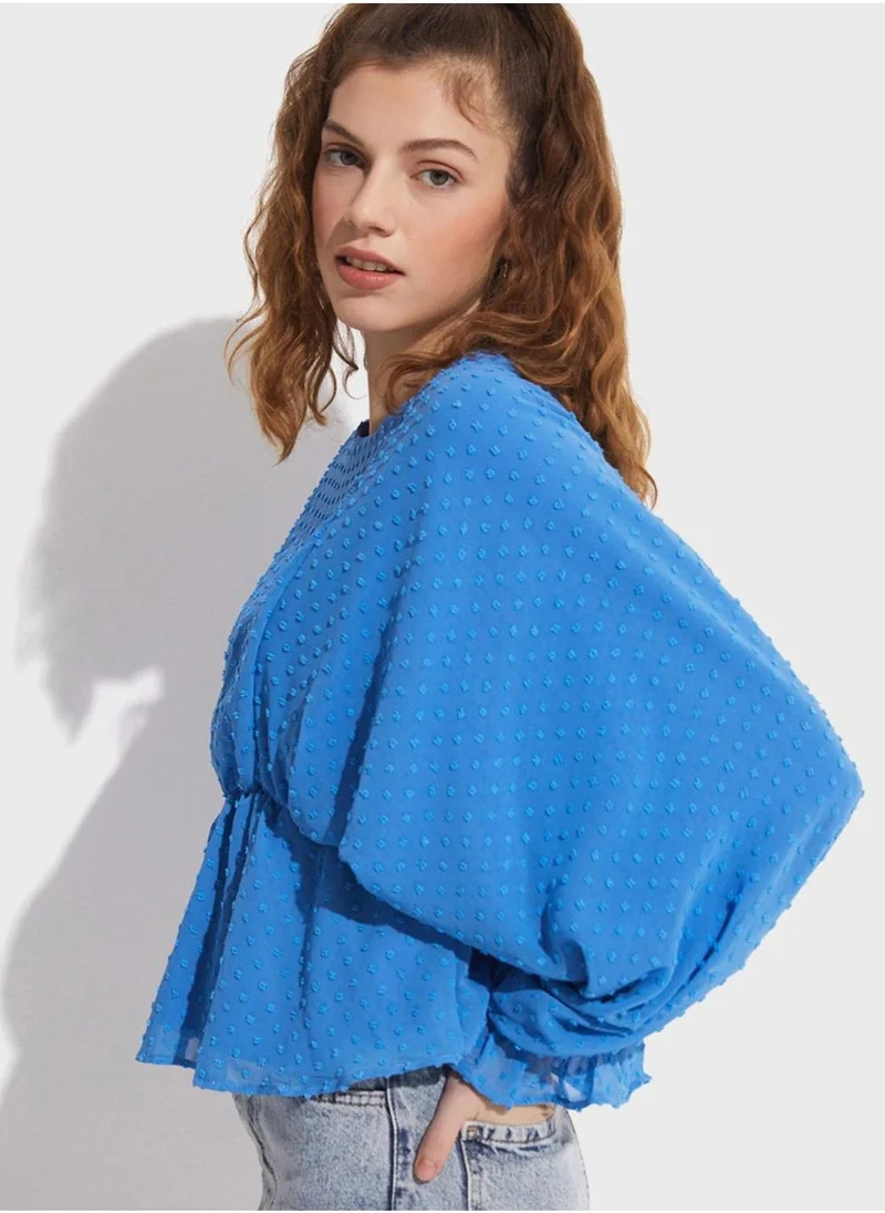 JUNE Tiered Balloon Sleeve Top