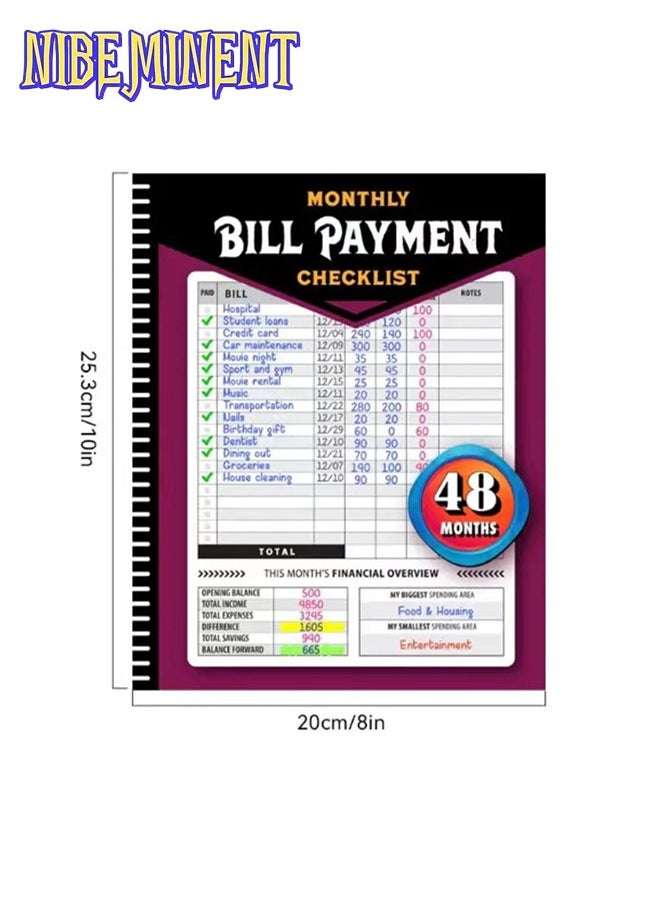 NIBEMINENT Monthly Bill Payment Checklist: Bill Tracker Notebook, The 4-Year Guide for Families & Money Managers, 960 Billing Records Included!  - Image 2