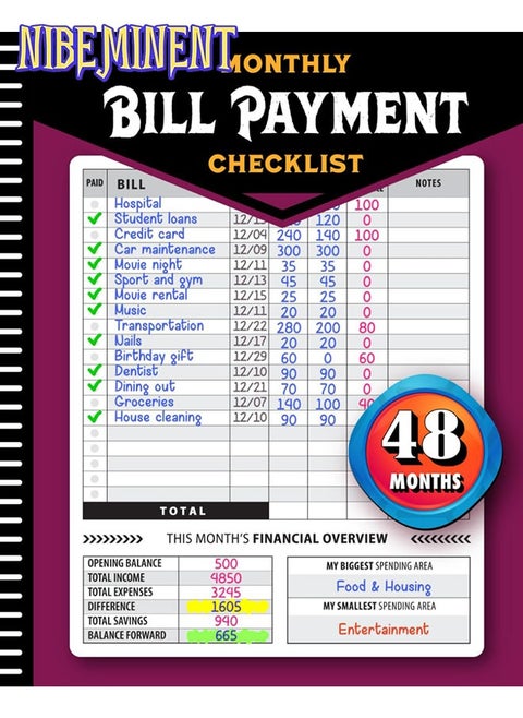 Monthly Bill Payment Checklist: Bill Tracker Notebook, The 4-Year Guide for Families & Money Managers, 960 Billing Records Included!