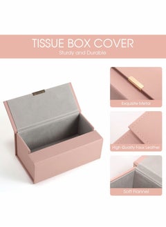 Excefore Tissue Box Holder, Modern PU Leather Rectangular Cover, Decorative Organizer for Bathroom Vanity Countertop, Night Stands, Office, Pink  - Image 2