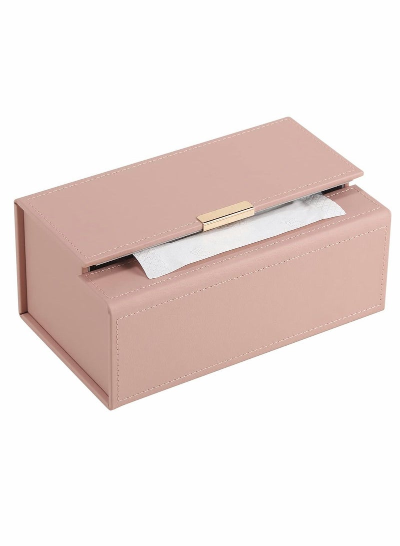 Excefore Tissue Box Holder, Modern PU Leather Rectangular Cover, Decorative Organizer for Bathroom Vanity Countertop, Night Stands, Office, Pink - Image 1