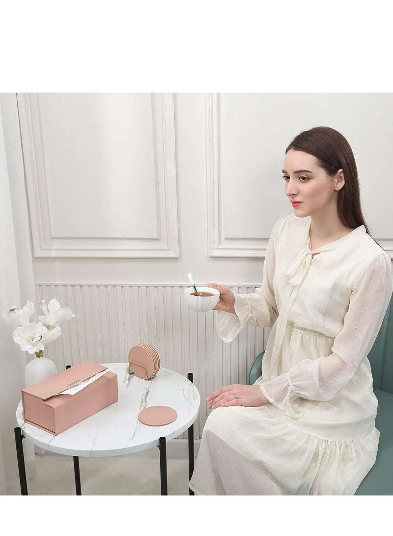 Excefore Tissue Box Holder, Modern PU Leather Rectangular Cover, Decorative Organizer for Bathroom Vanity Countertop, Night Stands, Office, Pink - Image 5