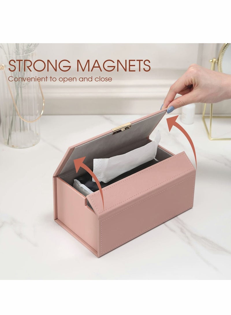 Excefore Tissue Box Holder, Modern PU Leather Rectangular Cover, Decorative Organizer for Bathroom Vanity Countertop, Night Stands, Office, Pink - Image 3