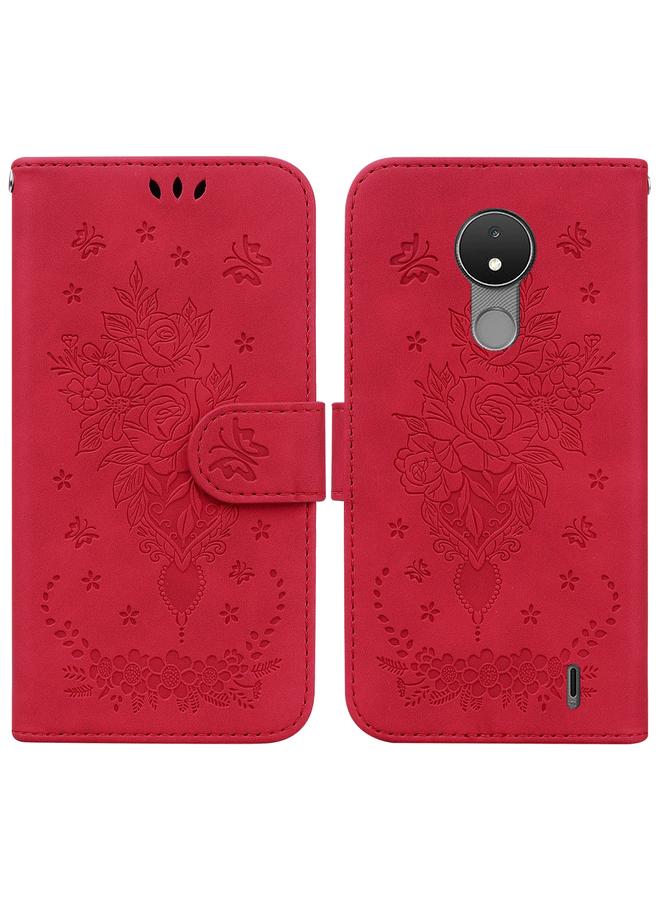 S-TOP Case For Nokia C21 Butterfly Rose Embossed Leather Phone Case - Image 1